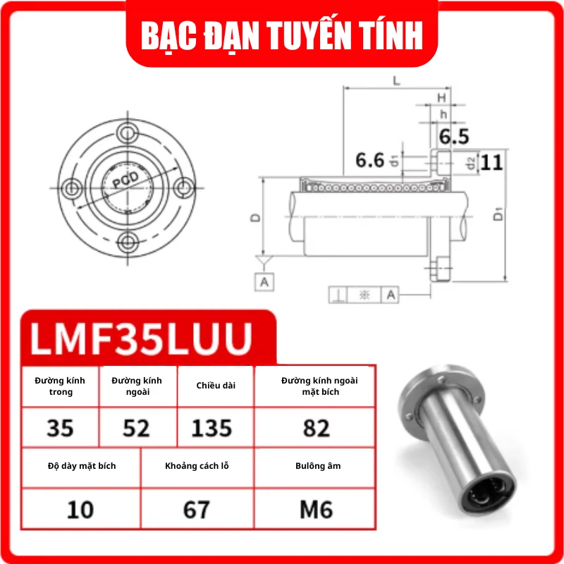Con trượt tròn mặt bích tròn thân dài LMF35LUU (Bi trượt tròn) - Ảnh 2