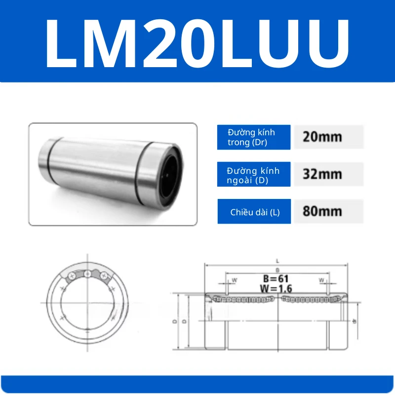 Con trượt tròn thân dài LM20LUU (Bi trượt tròn) - Ảnh 2
