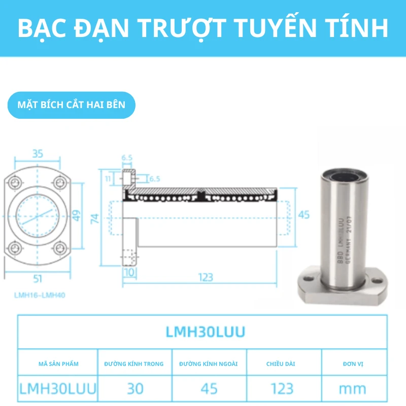 Con trượt tròn mặt bích Oval thân dài LMH30LUU (Bi trượt tròn) - Ảnh 2