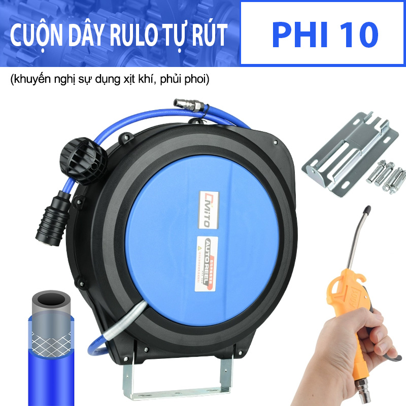 Cuộn Dây Rulo Tự Rút Phi 10, 10-12-15-20m – Tiện Lợi, Bền Bỉ