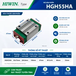 Con trượt vuông Hiwin thân dài HGH55HA