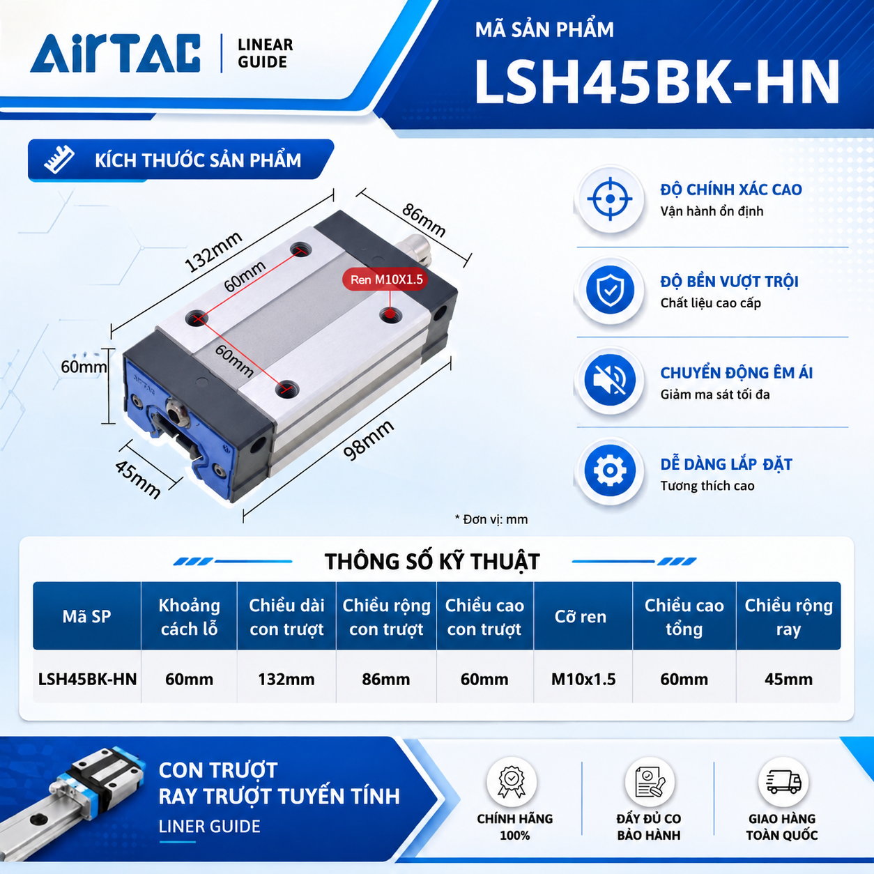 Con trượt thân vuông tải tiêu chuẩn LSH45BK-HN (GH45CA)