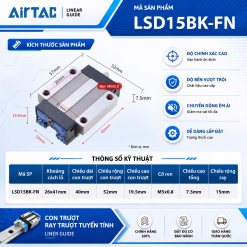 Con trượt vuông bản rộng tiêu chuẩn LSD15BK-FN (EGW15)