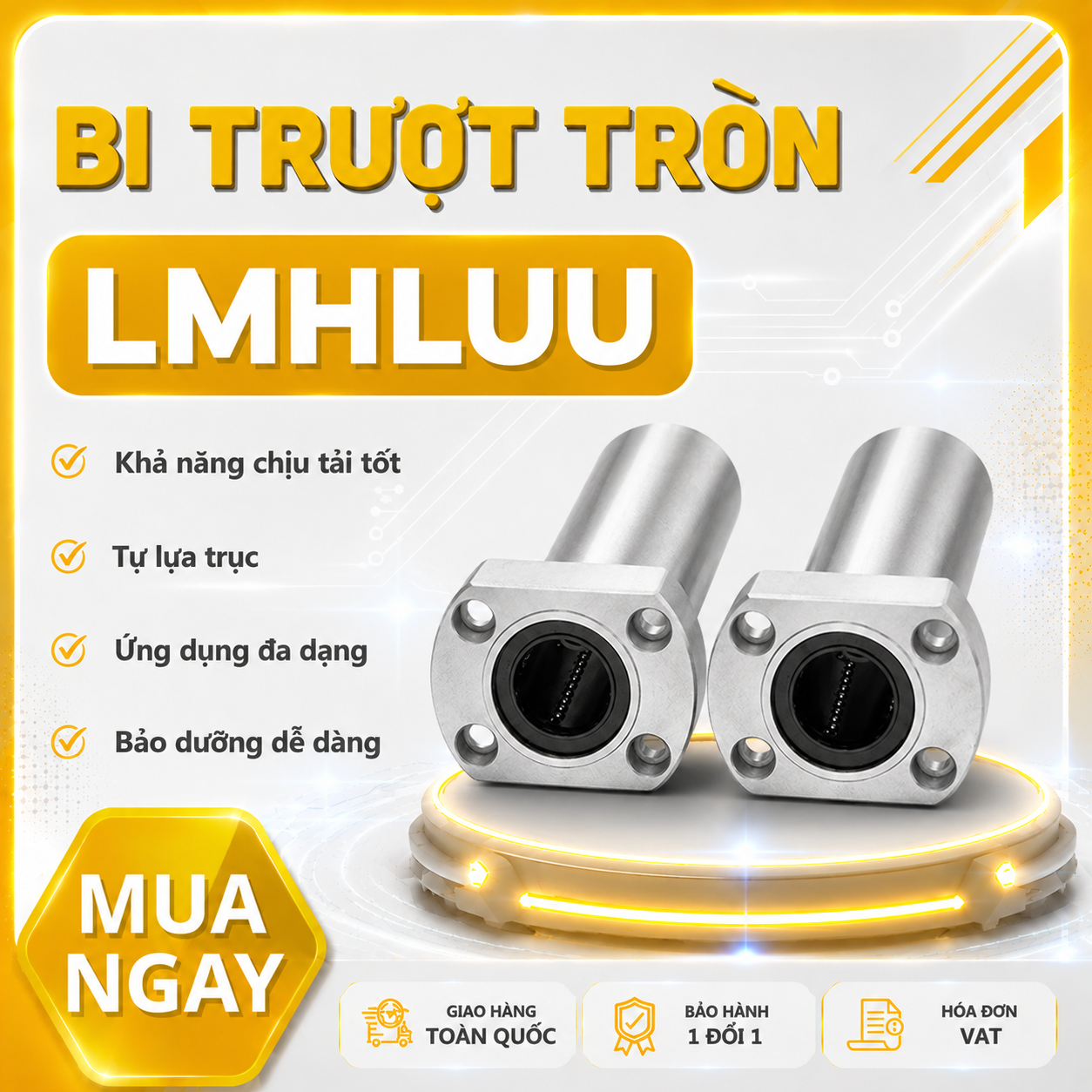Con trượt tròn mặt bích Oval thân dài LMH40LUU (Bi trượt tròn)