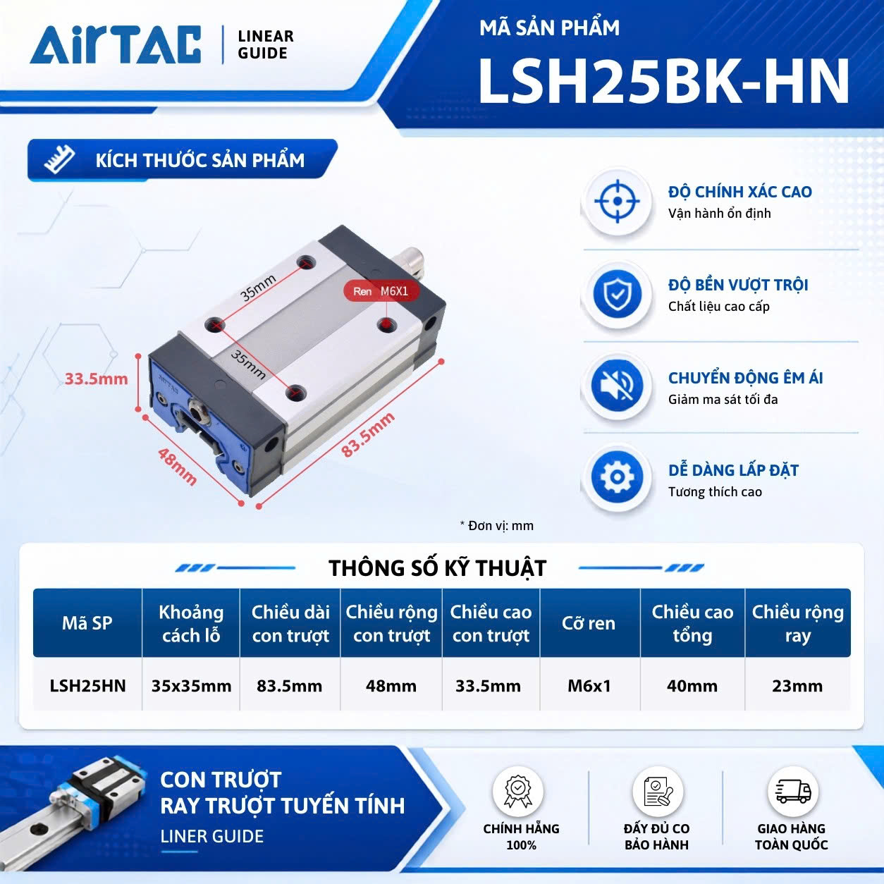 Con trượt thân vuông tải tiêu chuẩn LSH25BK-HN (HG25CA)